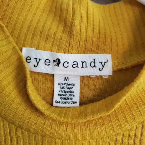 Eye Candy Mock Neck Mustard Yellow Fitted Tank Top - Picture 2 of 3
